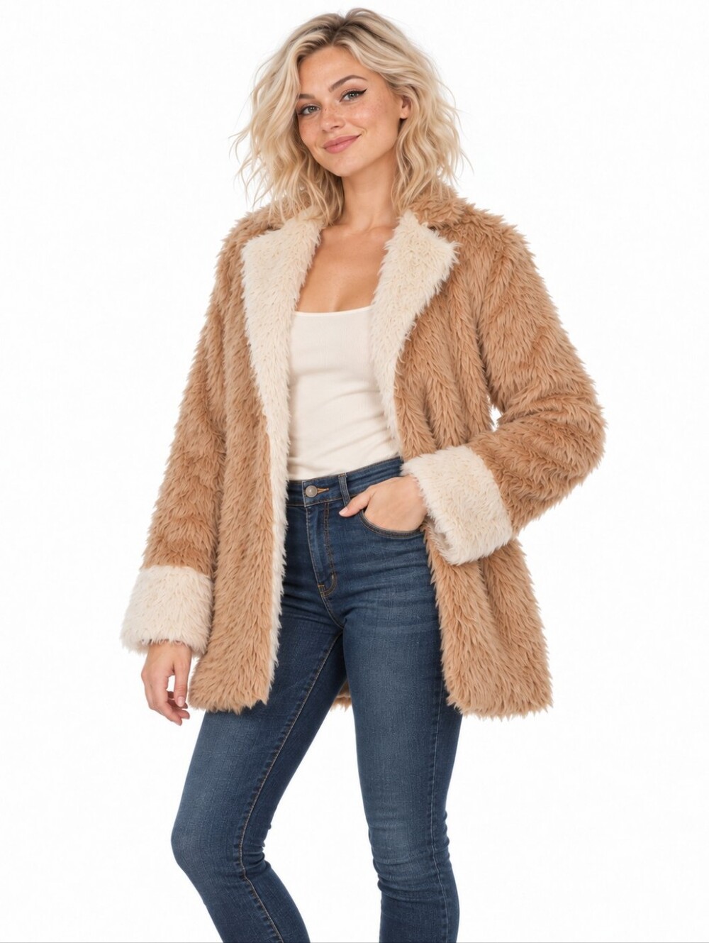 Mural Faux Fur Oversized Tan & Cream Coat